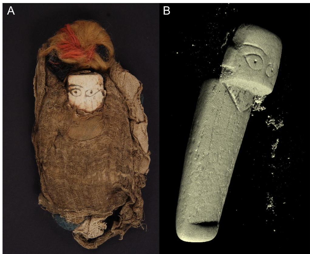 娃娃工艺品的照片(A)和其身体的3D渲染(B)